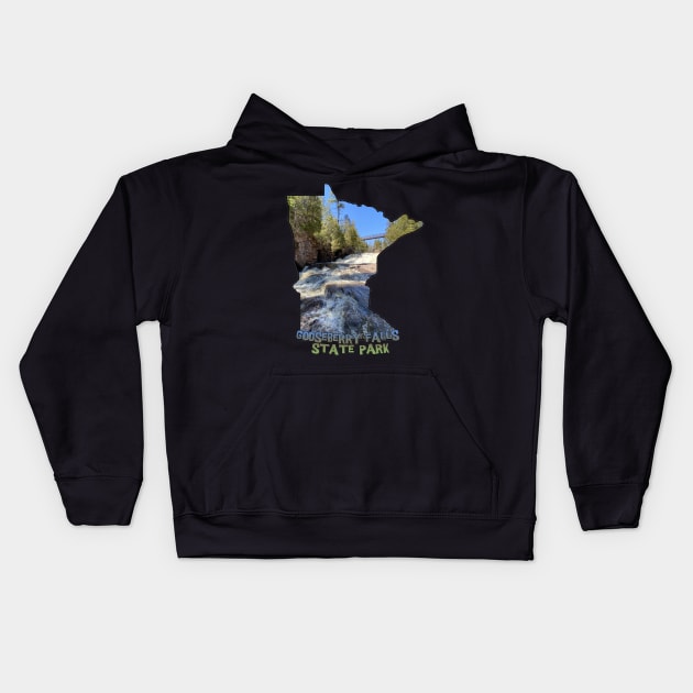 Minnesota State Outline (Gooseberry Falls State Park) Kids Hoodie by gorff